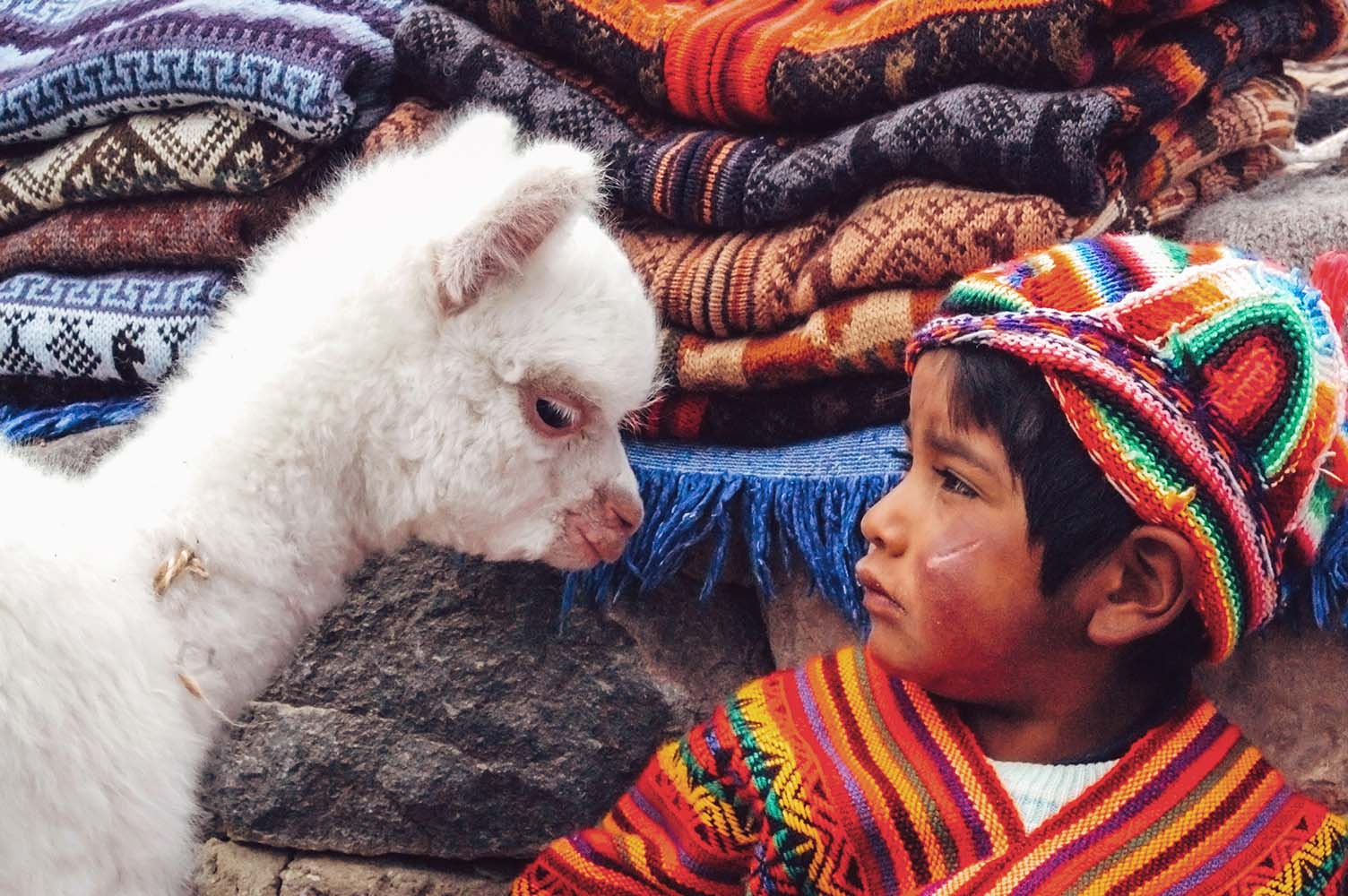 AREQUIPA, PERU - JANUARY 6: Unidentified Quechua little boy in t