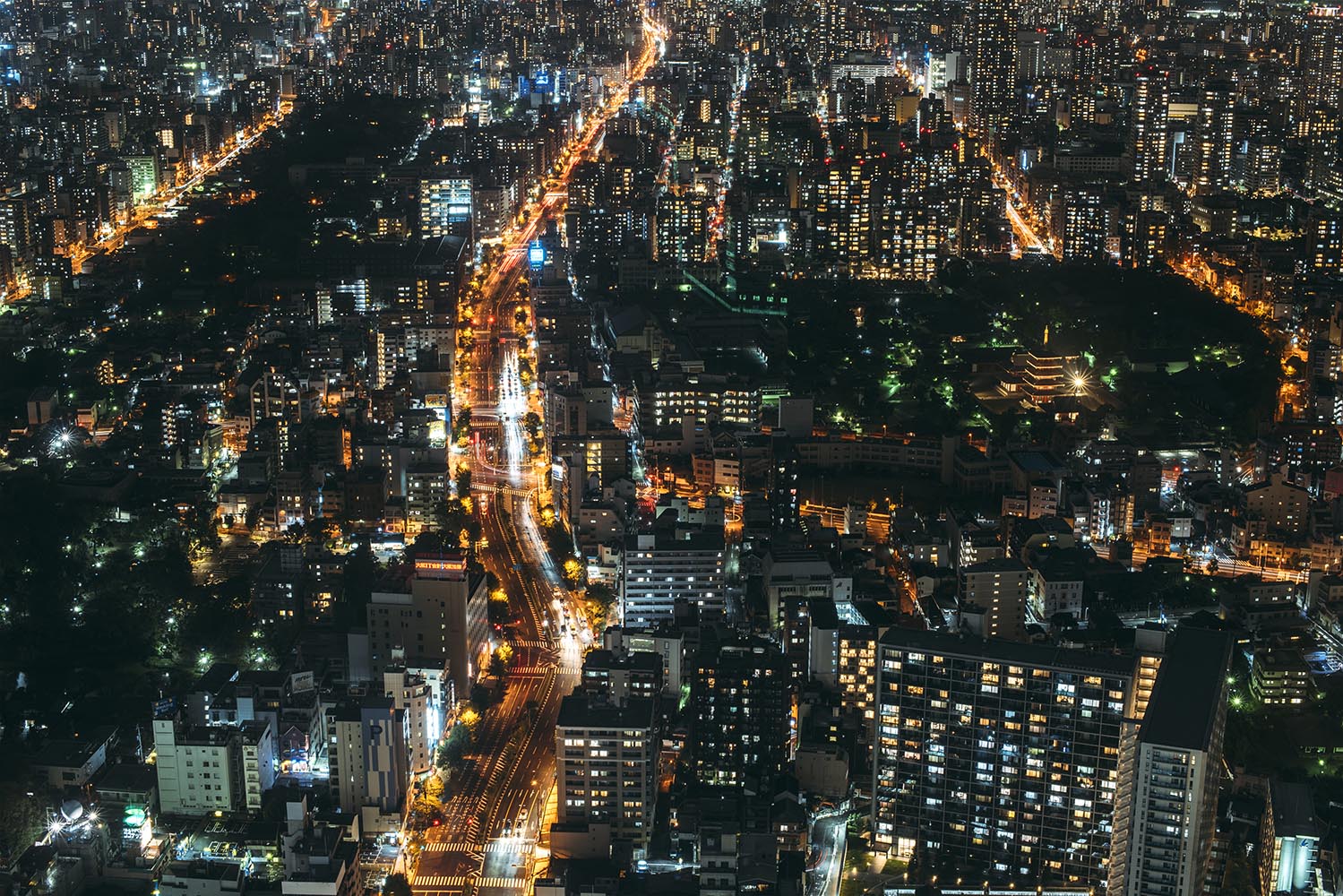 Aerial night view of Osaka city, Japan